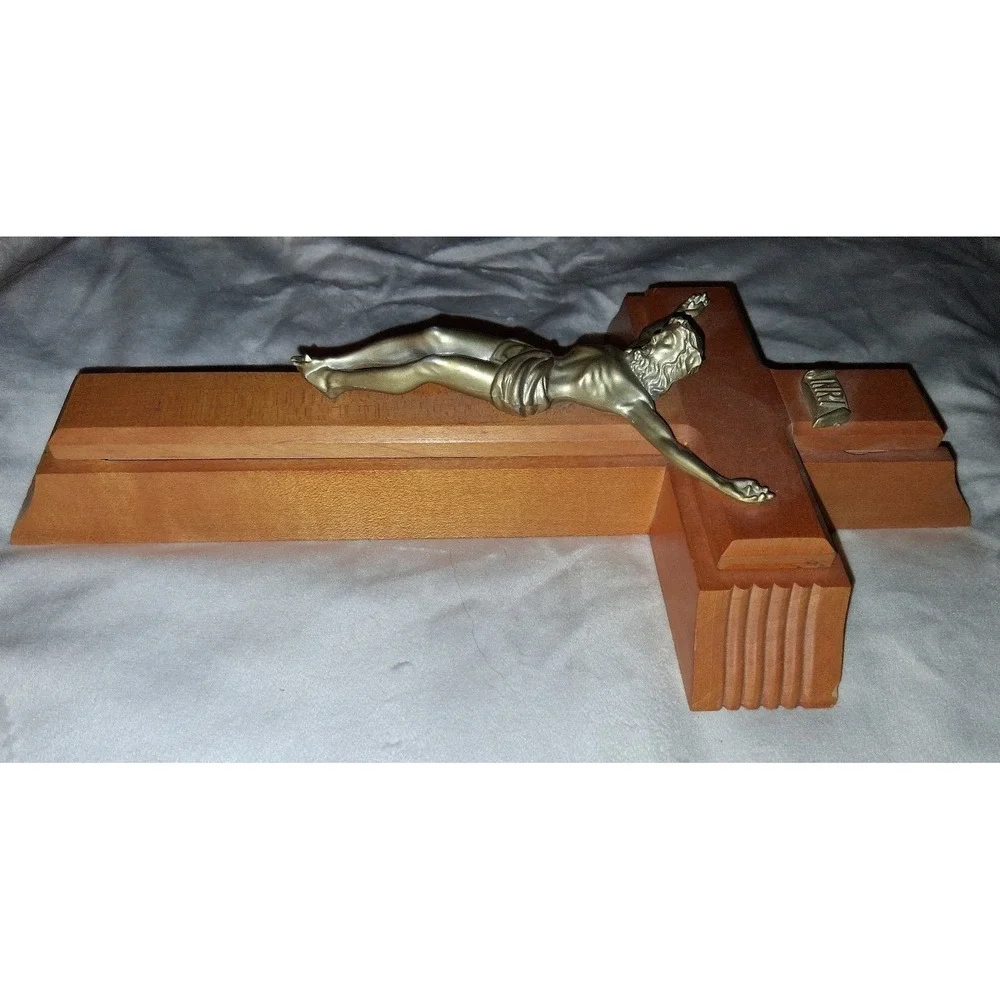 Vintage Catholic Sick Call Crucifix Set Wood Cross Holy Water Bottle Candles